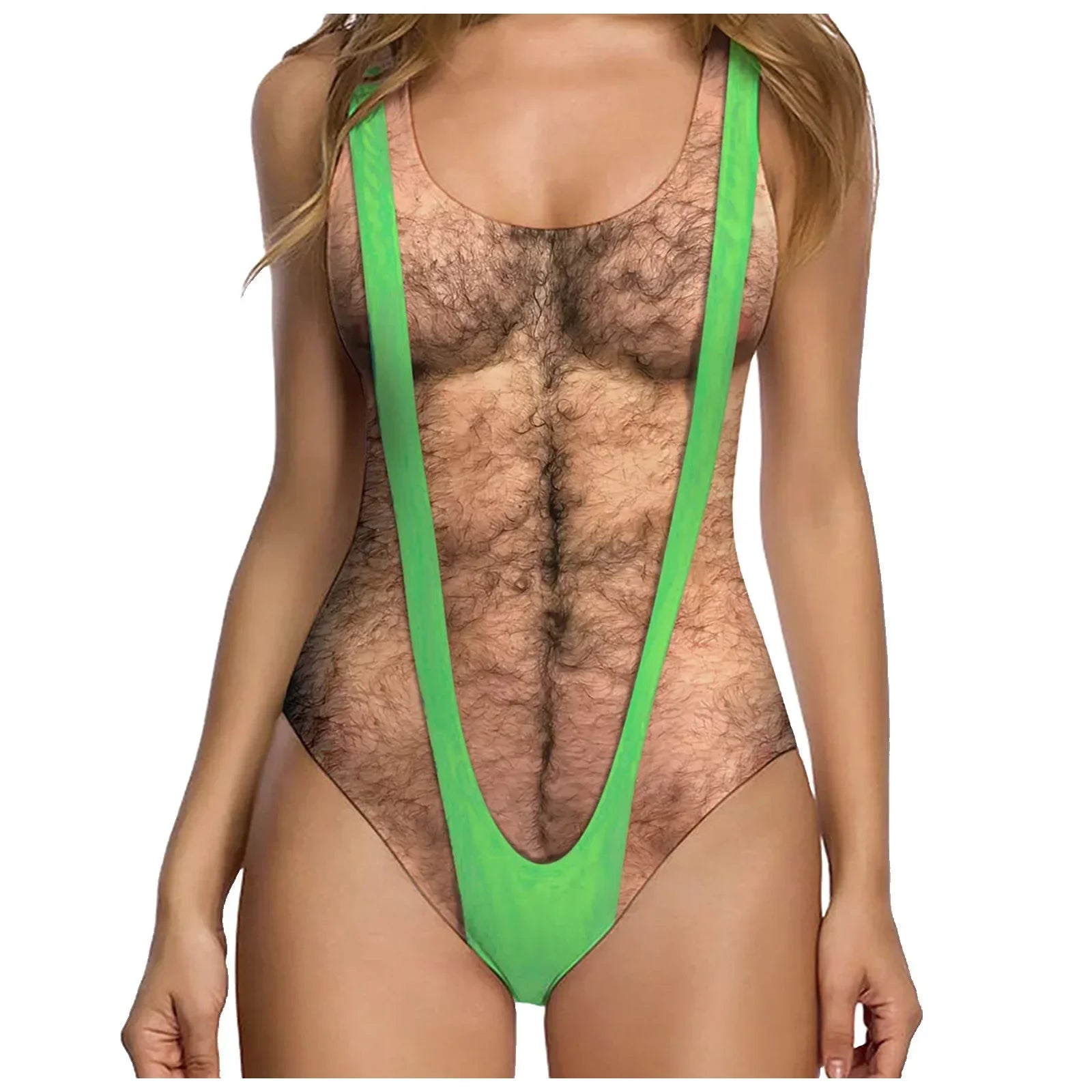 One-Piece Suits 2025 Trendy Women's Sexy Funny 3D Fake Breast Hairy Funny Print Swimsuit Bathing Suit Beach Outfits Bikini Mujer