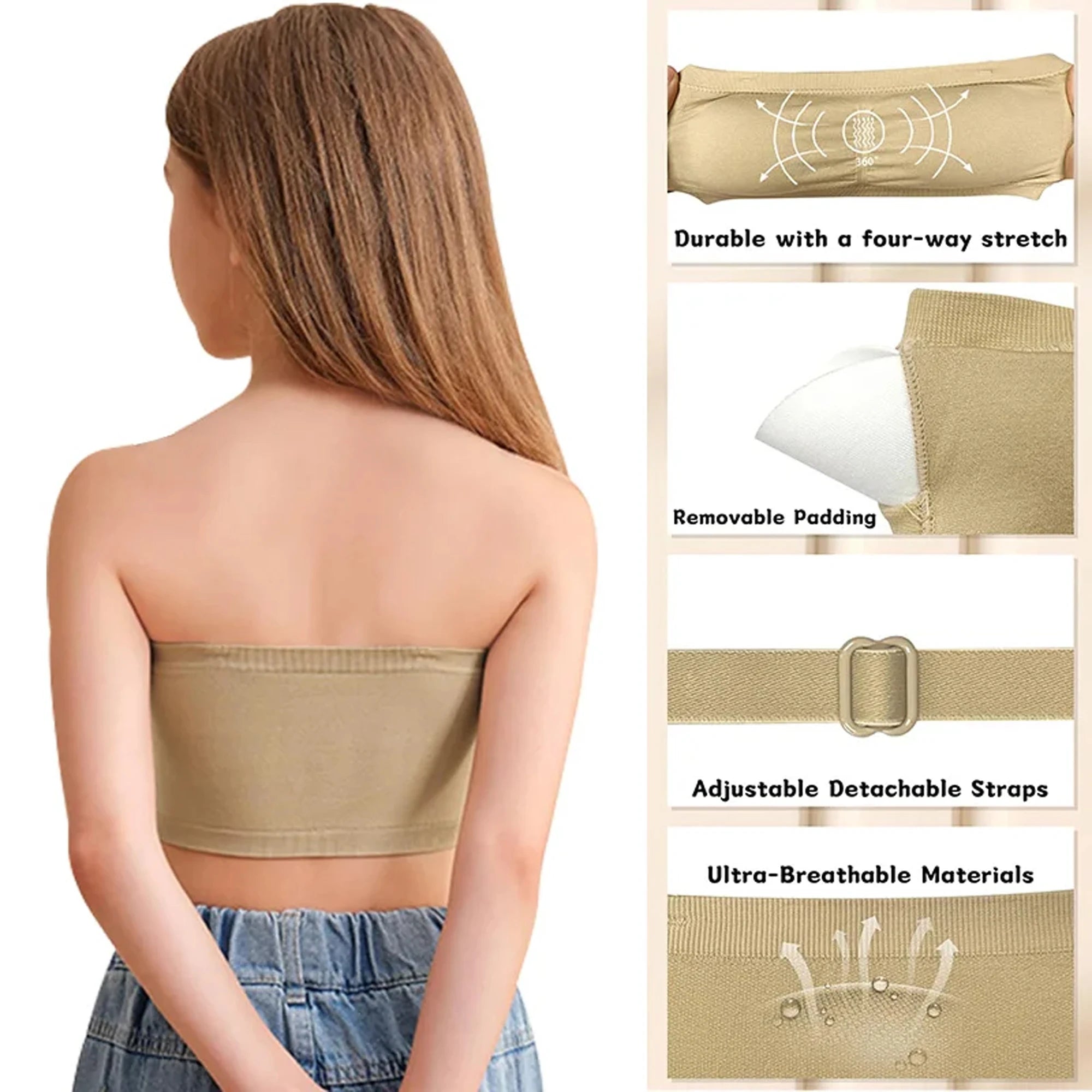 Girls Ballet Seamless Bra Gymnastics Sports  Wireless Elastic Bras 2 Pairs of Adjustable Replace Clear Straps Chest Padding