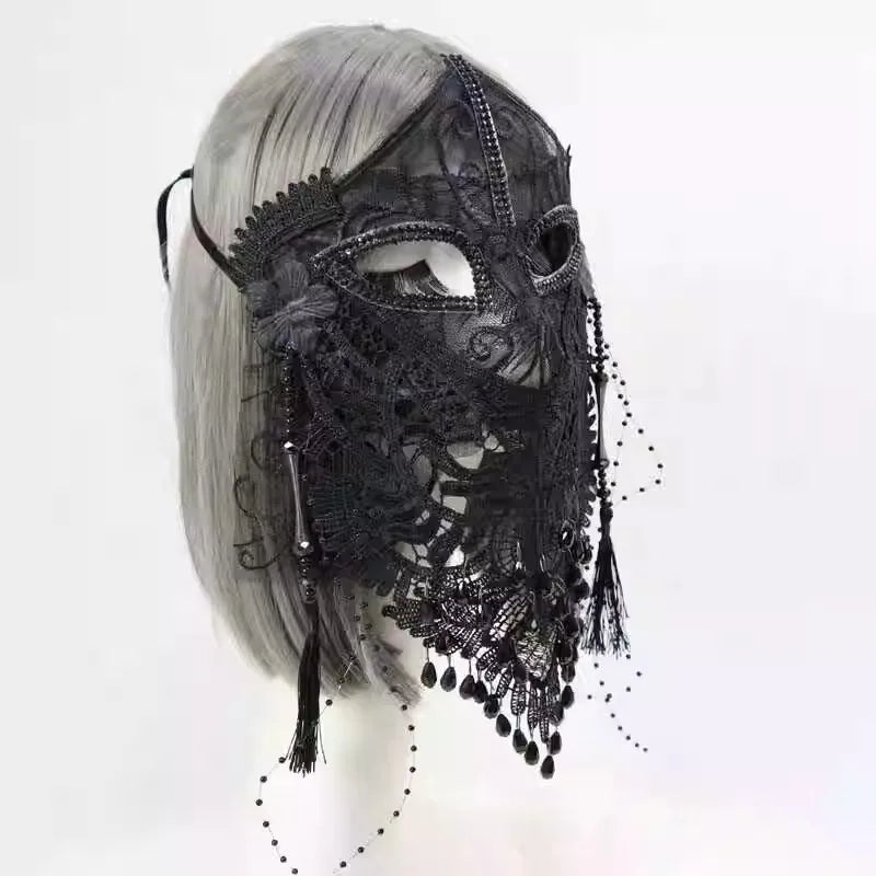 Beauty Mysterious Full Face Black Lace Veil Mask, Holiday Birthday Singing Party Internet Celebrity Dance Adult Mask