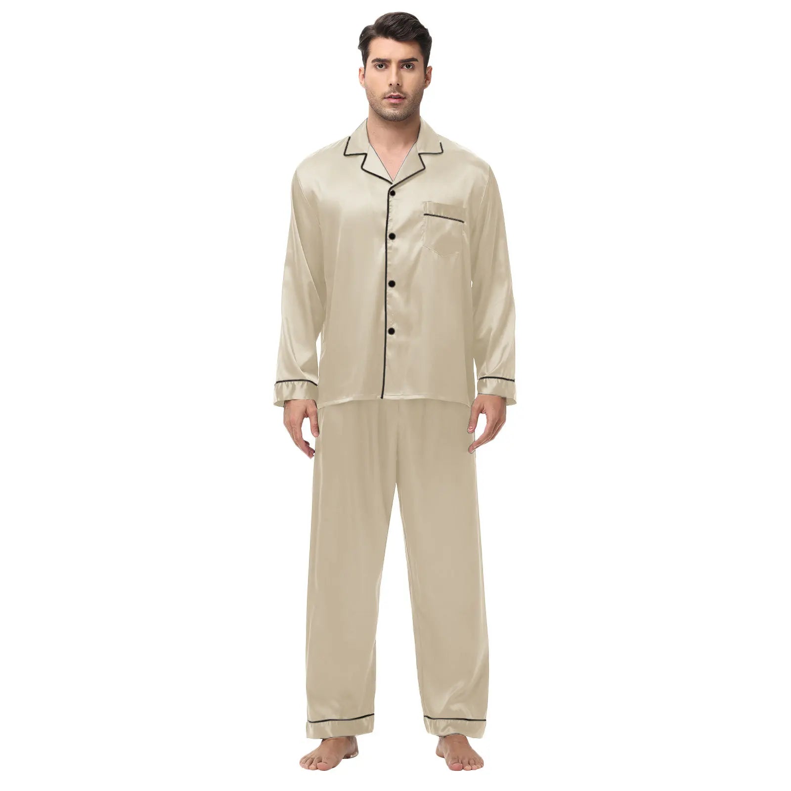 Men Pajamas Set Silk Satin Sleepwear for Man Shirt Long Sleeve Pijama Male Fashion Soft Loungewear S-2XL Size Spring Nightwear