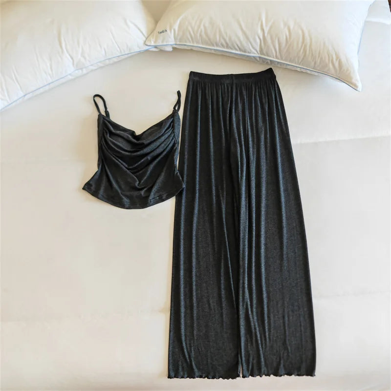 Sexy Lingerie Trousers Sets New Modal Sleepwear Women's Spring Summer Camisole Pants Two-piece Set Chest Pad Home Wear Pajamas