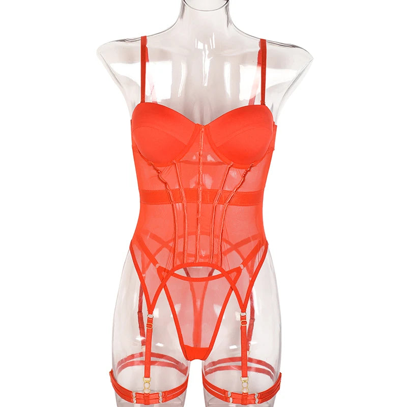 Lingerie Lxury Brand Bodysuit Backless Tops For Women 3 Piece Lingerie Set With Garter Sexydresses For Women