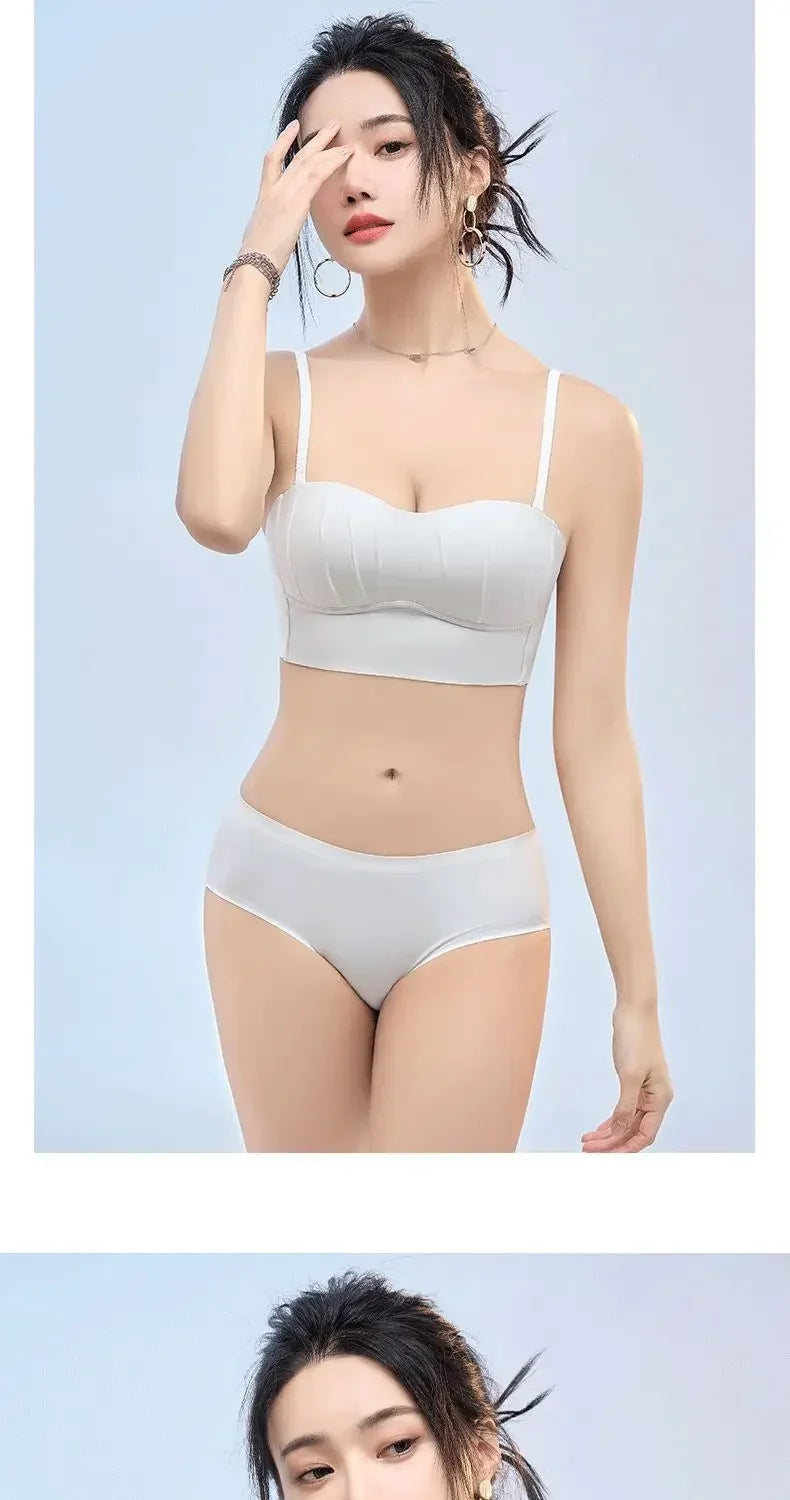 Sexy Push Up Bras French Pleated Bra New Detachable Ringless Thin Gather Bra Without Underwire Seamless Underwear for Women New