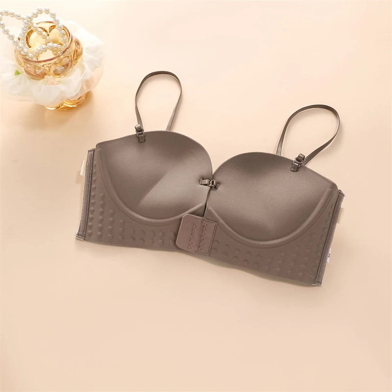 Women's Push-up Strapless Bras Front Buckle Brassiere Sexy Girls Small Chest Underwear Breathable Gathered Bralette Lingerie