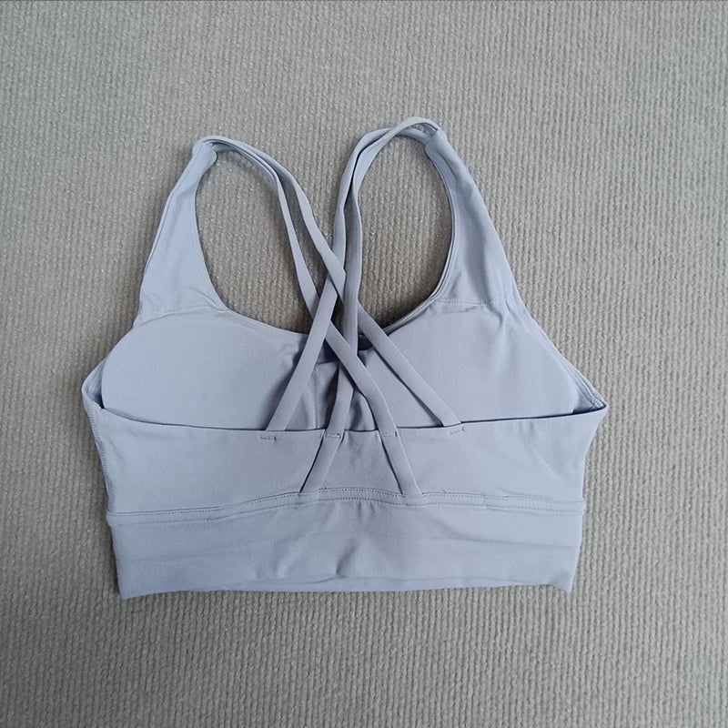 Yoga sports bra Solid color women's Bras Soft cross back sports bra fitness exercise tight fitting training  jogging sports bras