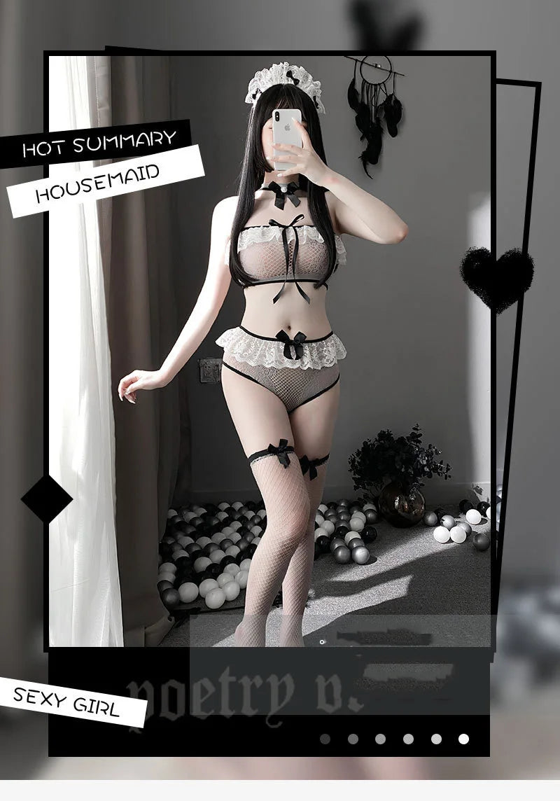 Babydolls Sex lingerie Cream Sweetheart Split Mesh Skirt Cute Set sexy game sexy dress hot sexy ladies outfit sexy costume trend