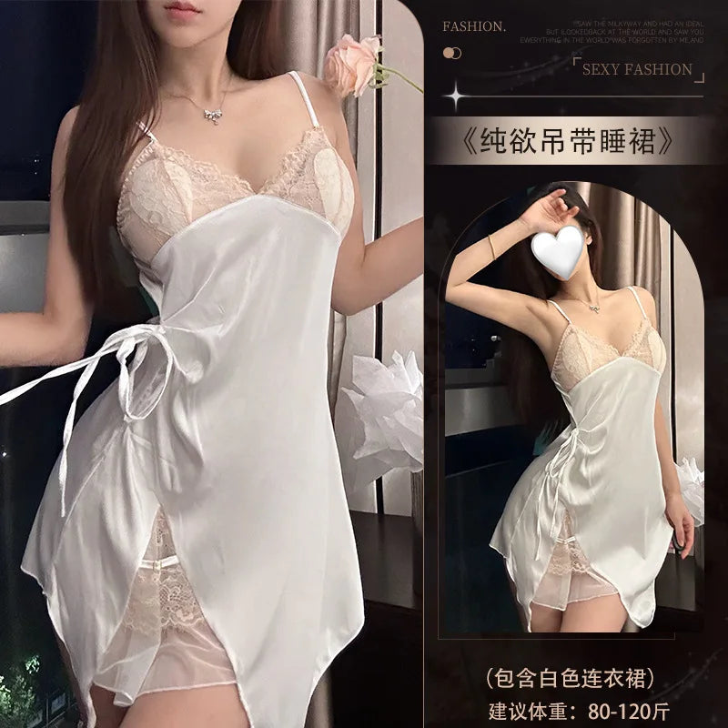 Lingerie In A Pure And Alluring Style, Camisole Nightdress, Home Wear, French Lace Backless Camisole Nightdress Uniform