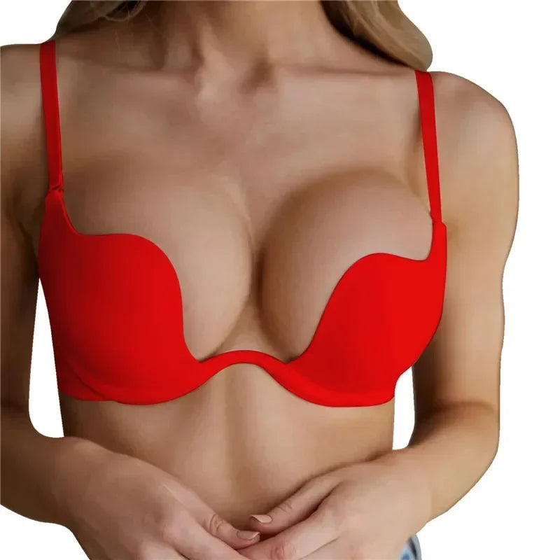 Push Up Bra Backless Women Bras Low Cut Sexy Plunge Brassiere Open Back Wedding Underwear Invisible Seamless Deep U Lingerie