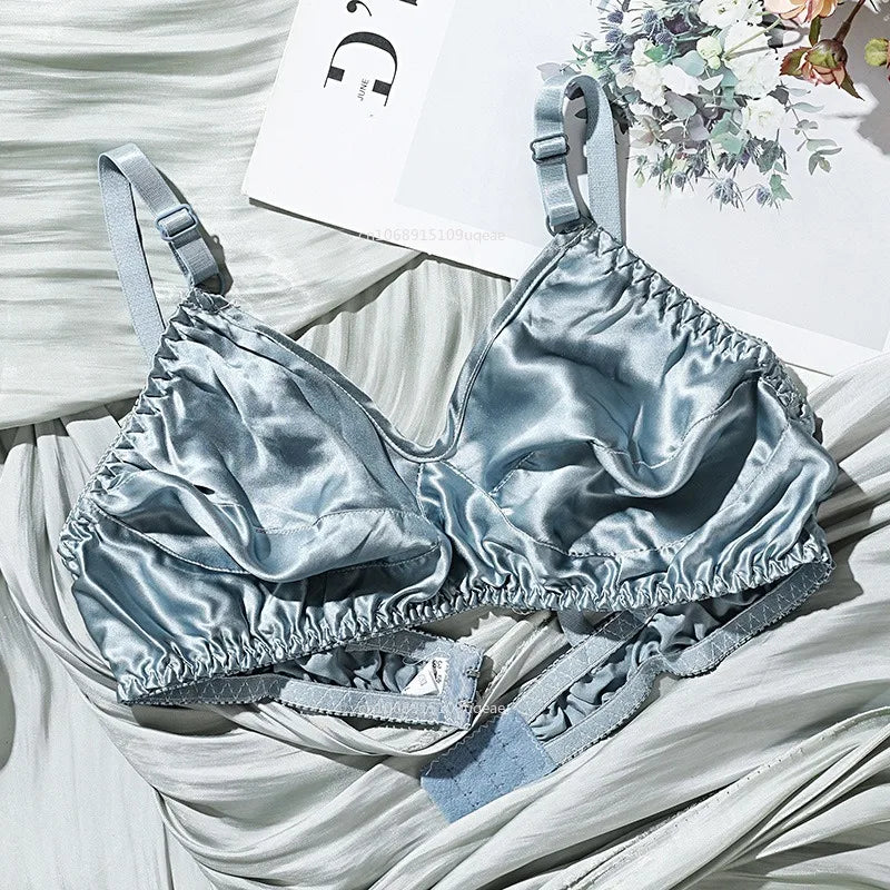 Women Satin Silk Bra Ultra-Thin Breathable Wireless Underwear Female Sexy Lingerie Top Push Up Brassiere Unlined Bra New 2025