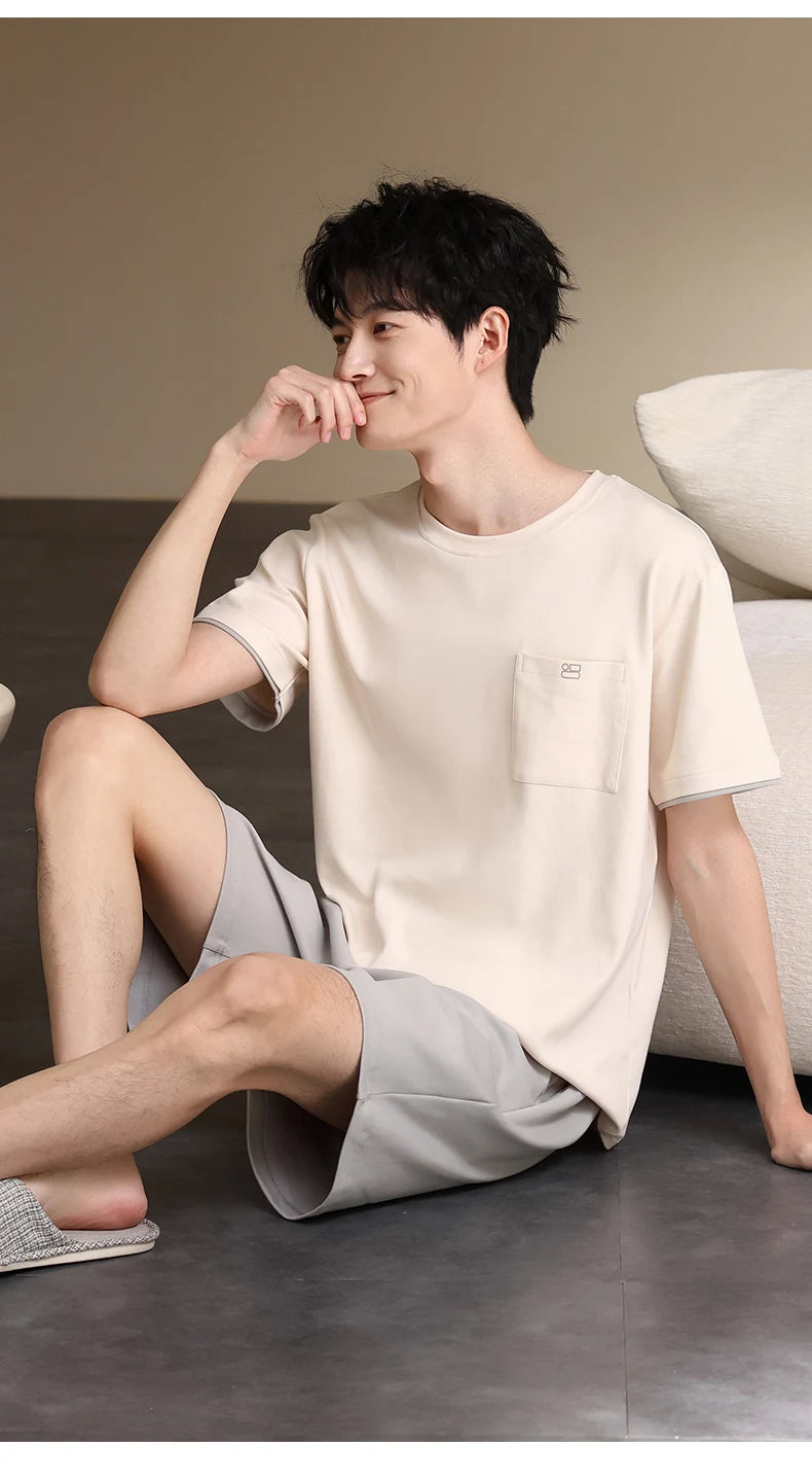 Pyjamas Male Full Pure Cotton Fashion Men Short Sleeve Short Pants Pajamas Set 2 Piece/set Summer Pijama Hombre Home Lounge Gift
