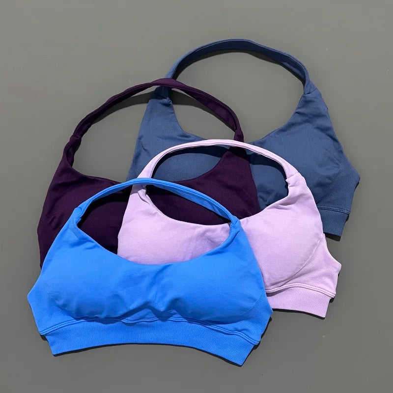 Sports Bra Women Seamless Halter Sports Bra High Support Open Back Activewear Gym Tank Top Fitness Yoga Workout Bra