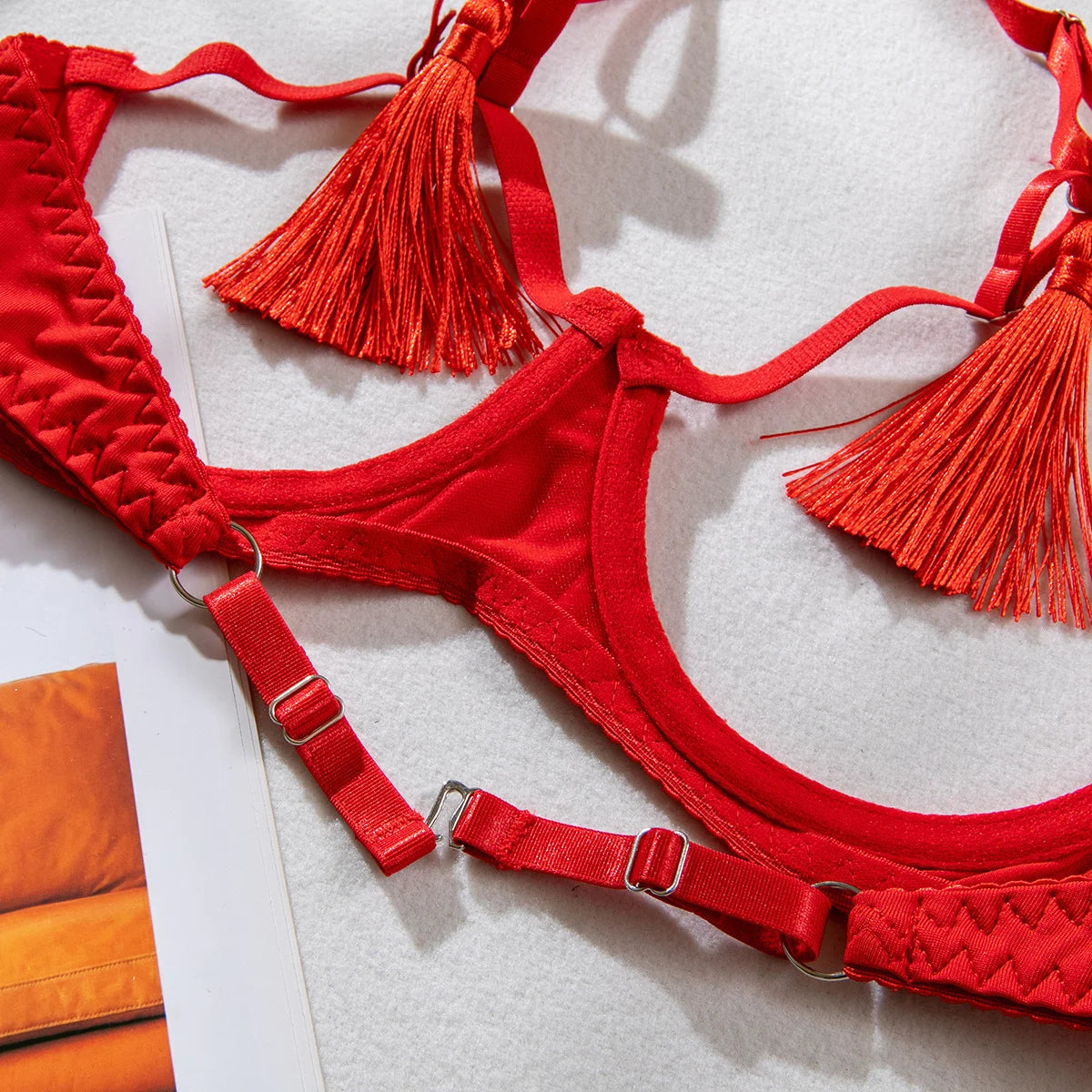 Tassel Lingerie Set Women Halter Cut Out Sexy Intimate Naked Crotchless Panties Exotic Sets Open Bra Back Open Brief Kit