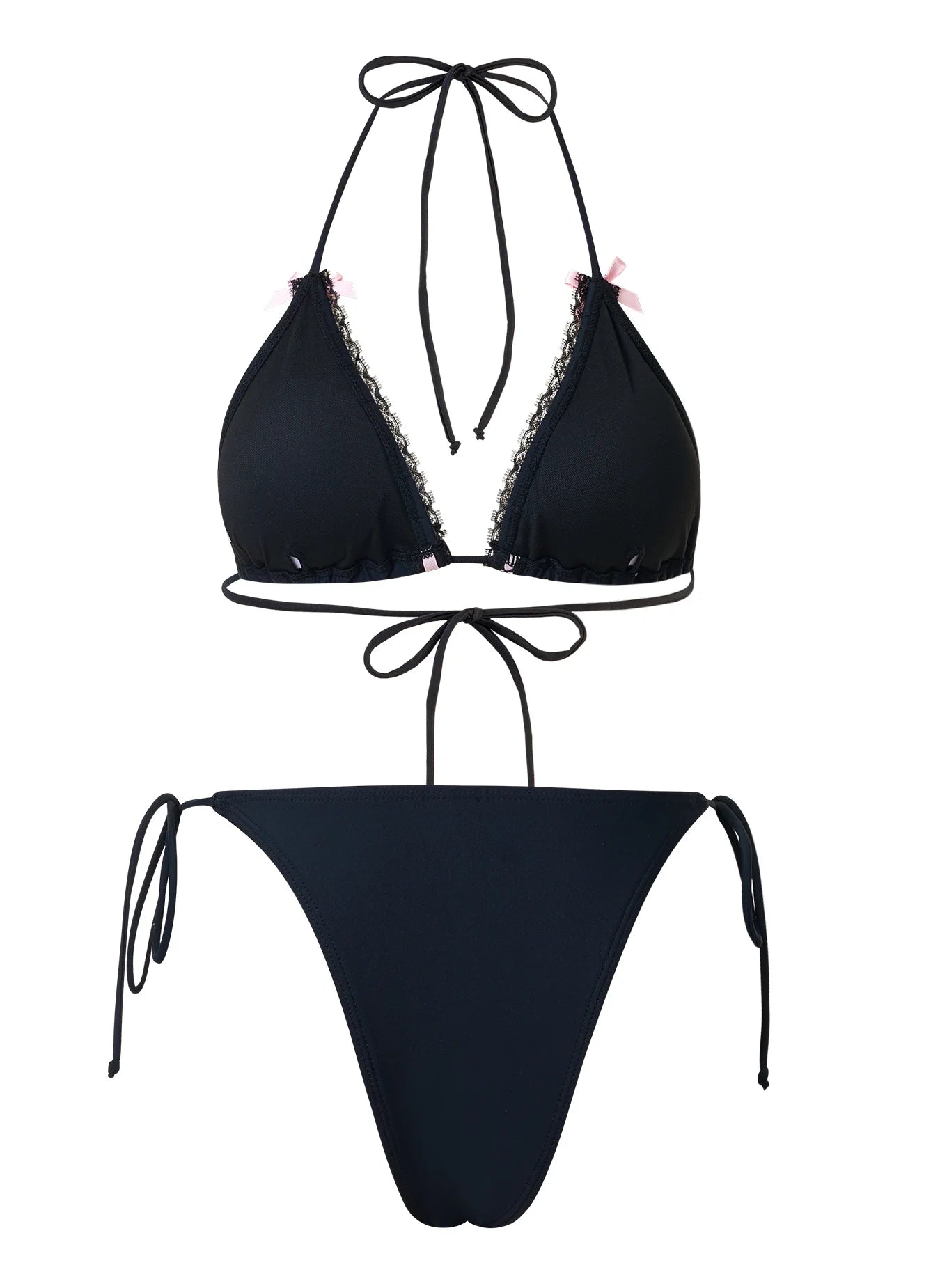 European and American Women's Separate Lace Trim Sexy Tie Bow Bikini