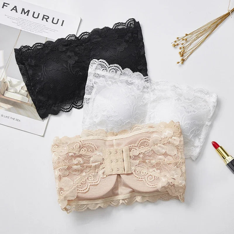 Lace Invisible Strapless Bras Women'S Solid Wrapped Chest Sexy Tube Top Underwear Female Beautiful Tank Top Seamless Crop Top