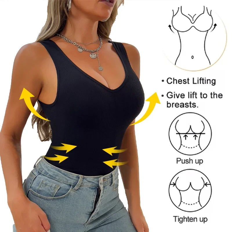 Shapewear Women Shirts S-3XL Sleeveless Body Shaper V Neck Compression Tank Tops Tummy Control Underwear Wide Strap Fajas