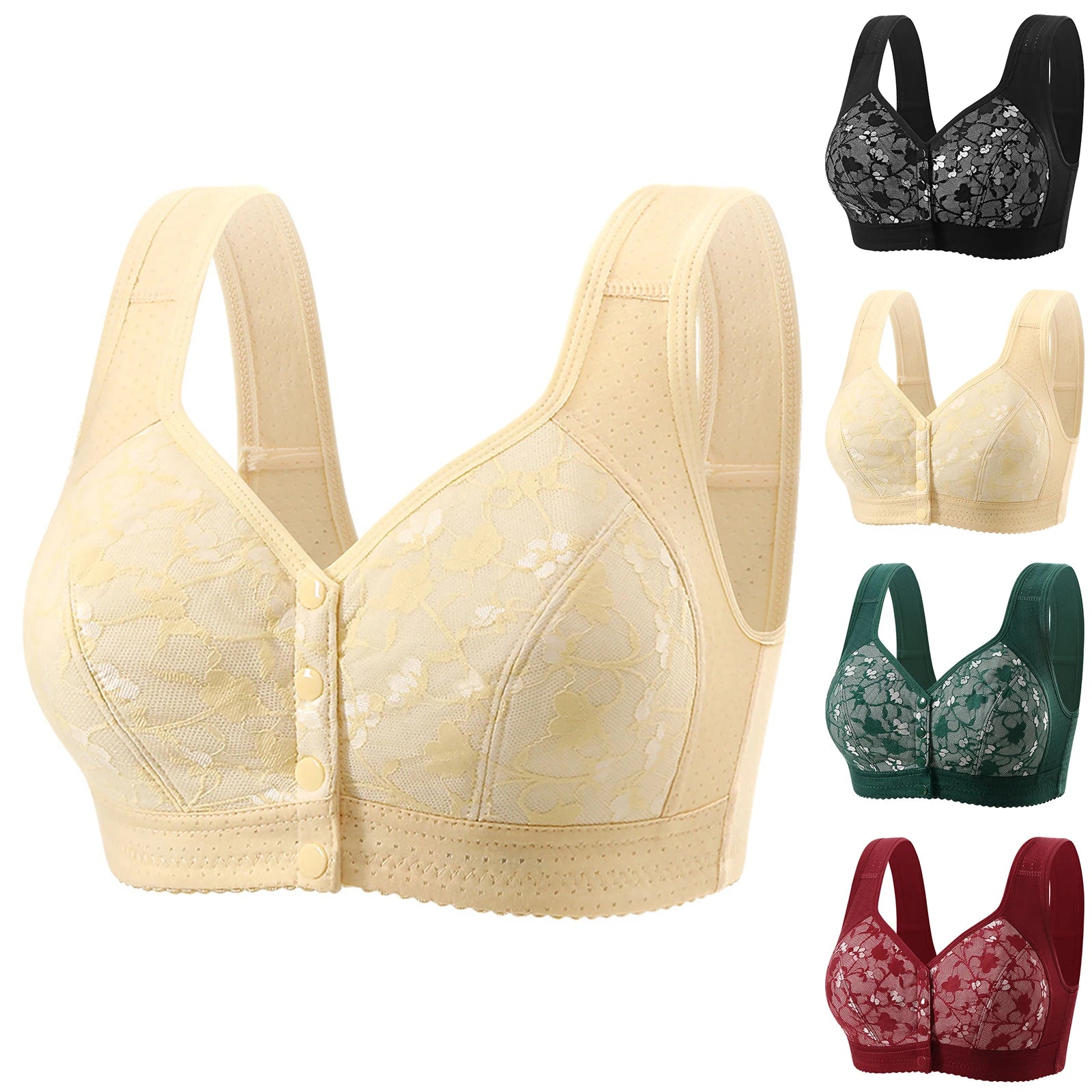 Wireless Wide Straps Women Bra Trendy Plus Size Underwear Lace Bra Stylish Front Closure Breathable Vest Style Lingerie