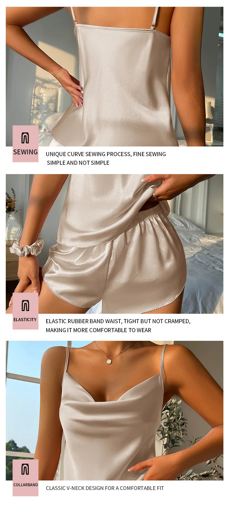 New 2026 Women’s Silk Satin Pajama Set Sexy Lingerie Sleeveless Camisole Tanks with Elastic Waist Sleepwear Loungewear Underwear