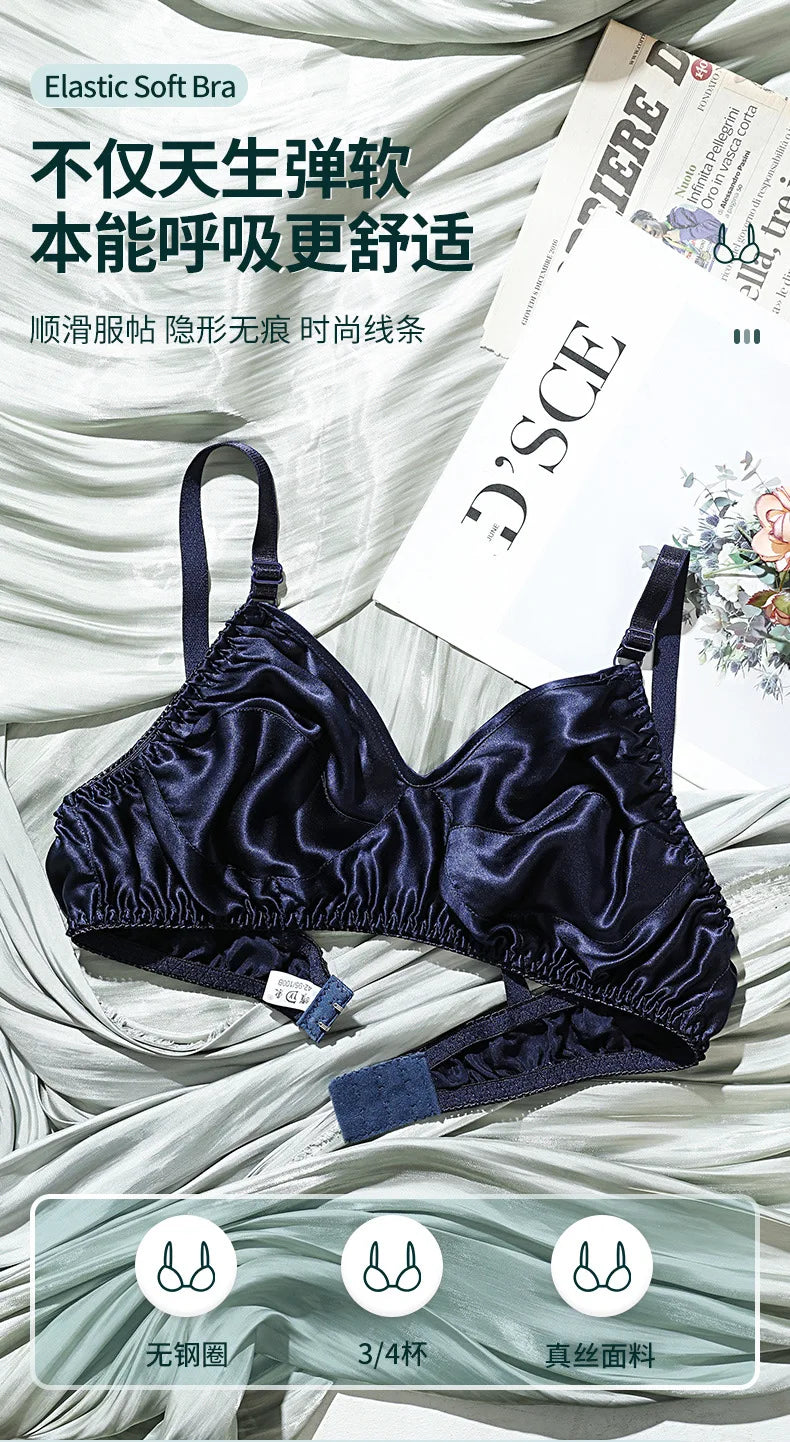 Underwire Bra for Big Breast Female 100% Mulberry Silk Double-sided Silk Without Sponge and Steel Ring Ultra-thin Bra