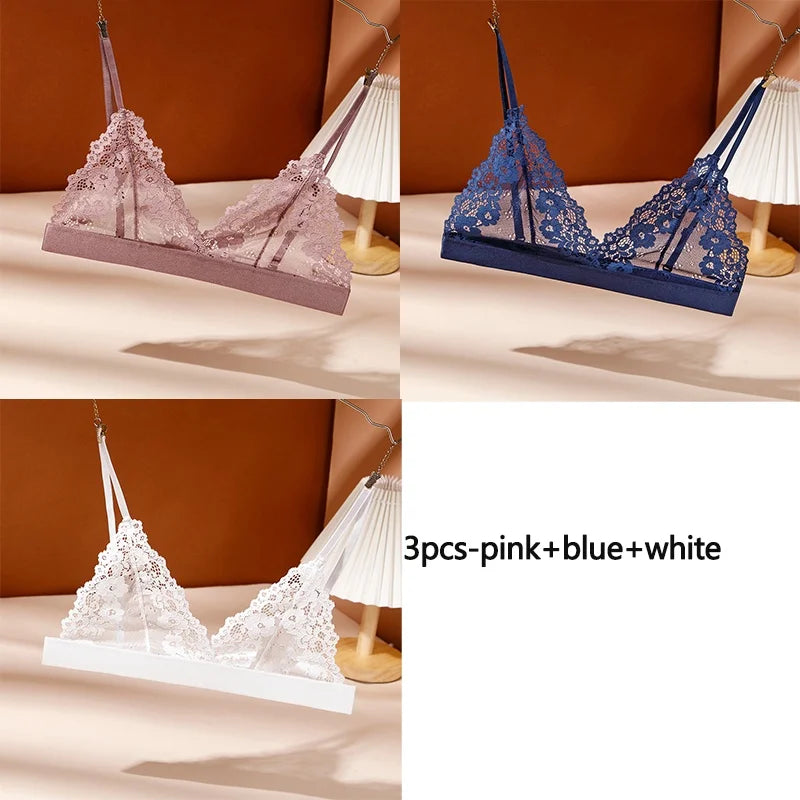 3PCS Women's Seductive Comfort Bralettes Unlined Lace Bra
