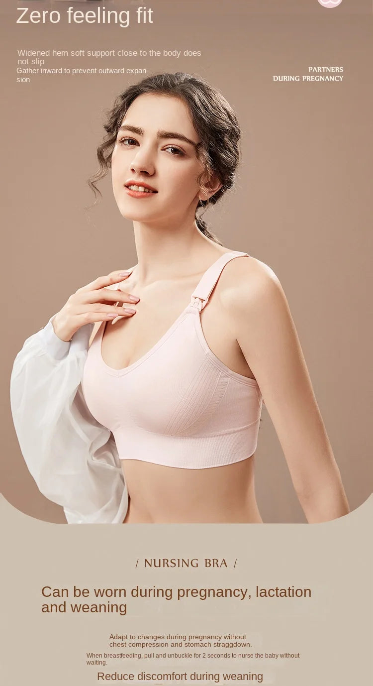 Wire-Free Nursing Bra for Pregnant Women with Large Bust Front Clip Maternity Full Cup Breathable Supportive Nursing Bras