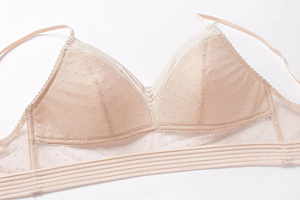 Low Back Bras For Women Seamless Invisible Backless Bra Polka Dot Mesh Bralette Ladies Wireless Brassiere