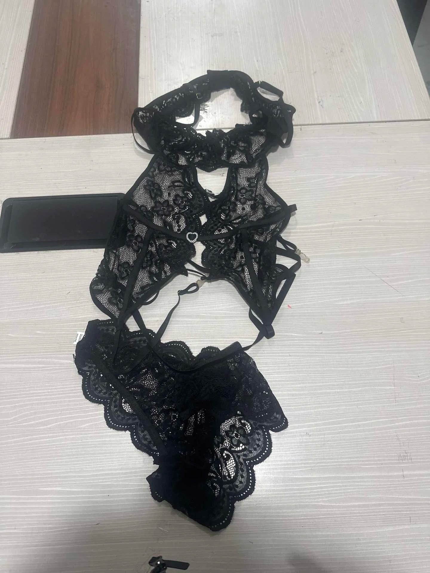 Lace Sexy Deep V Lingerie Transparent Lace Bondage Sexy Corset Bodysuit Sheer Underwear Set Garter Lingerie Erotic Sleepwear