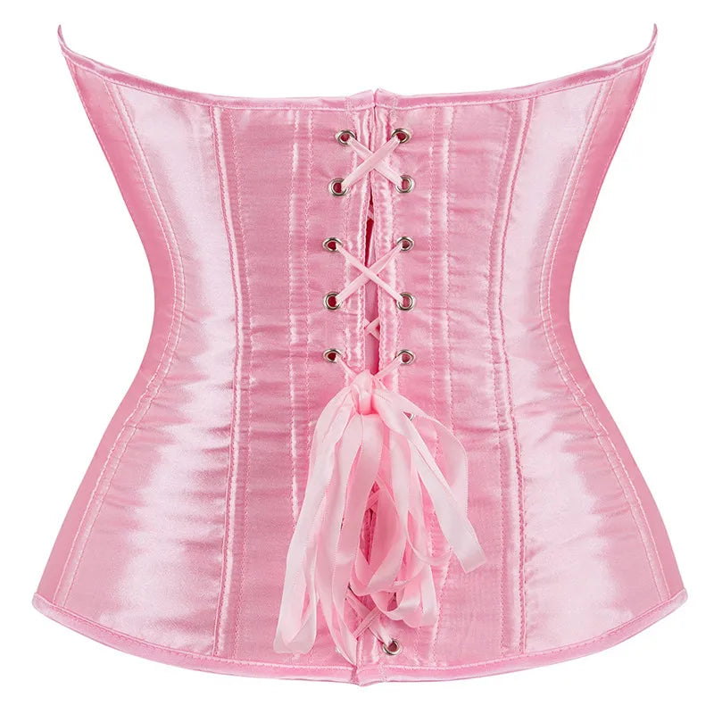 Corset Top Bustier Overbust Women Sexy Satin Lingerie Corselet Plus Size Red Black Green Pink Brown Gold Purple