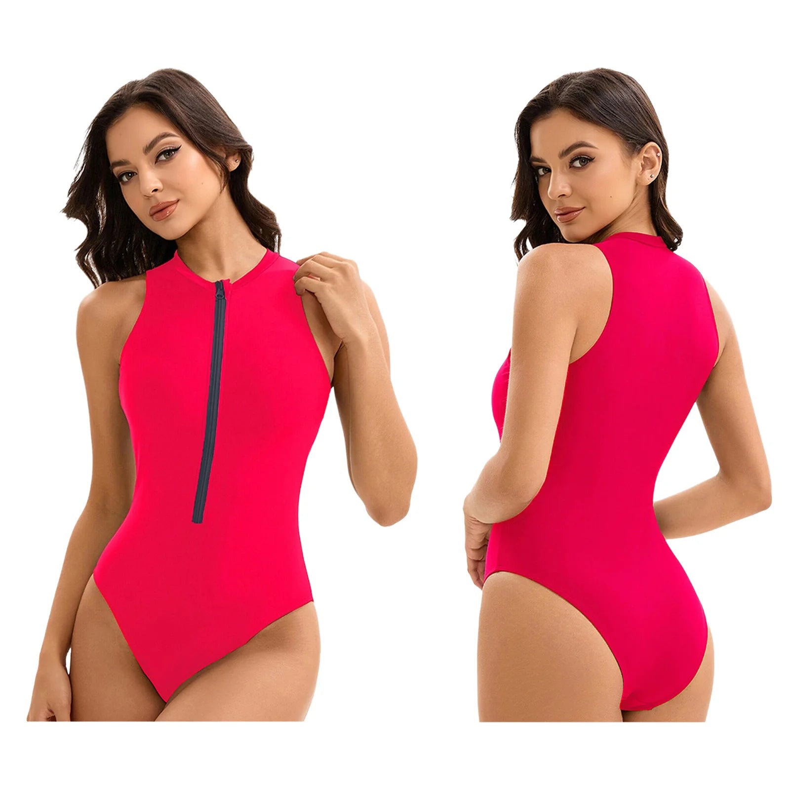 Womens One-piece Athletic Wetsuit Swimsuit Sports Swimwear Swim Costume Solid-color Zipper Closure Beach Swimming Bathing Suit