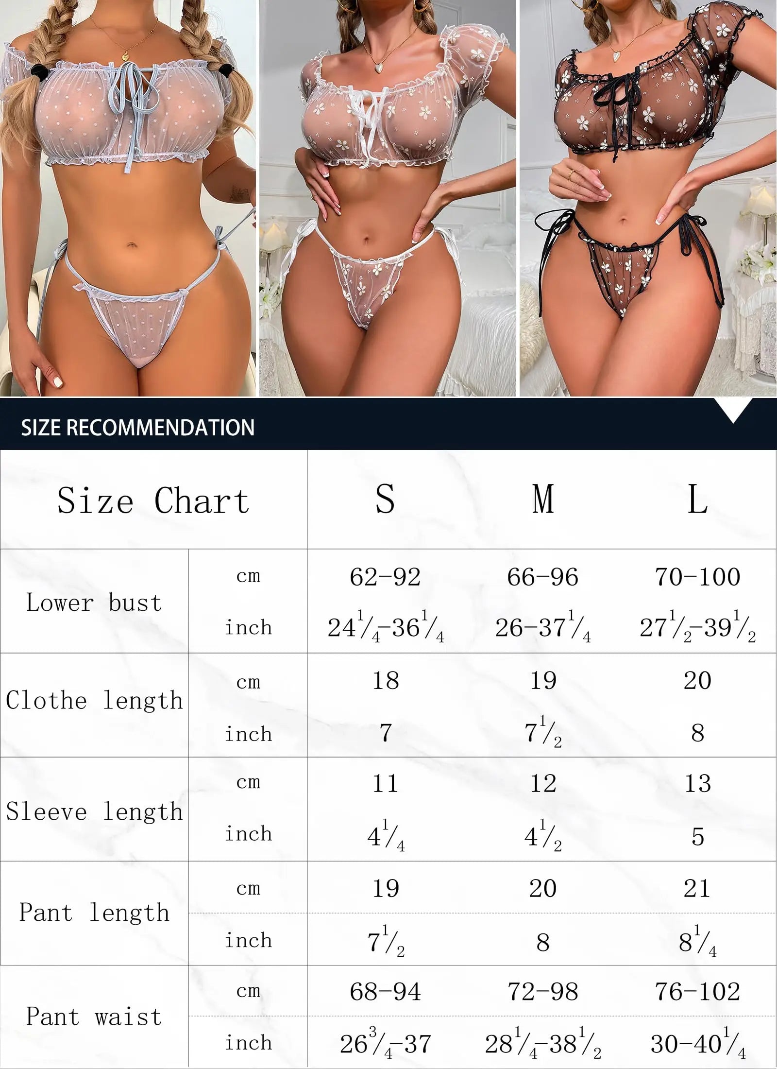 Two Pieces Bra and Panty Set Ruffle Lingerie Set for Women,Mesh See Through Babydoll Chemise