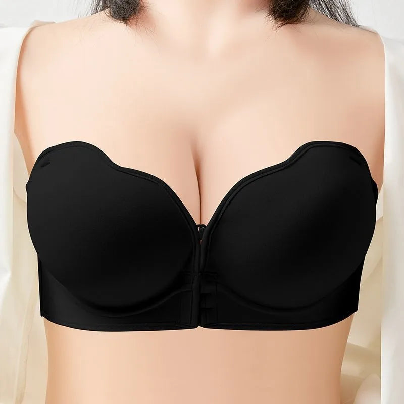 Strapless Push Up Bra 12cm Padding & Front Closure | No-Slip Grip, Hand-like Support Cups, Ultimate Lift & Shape