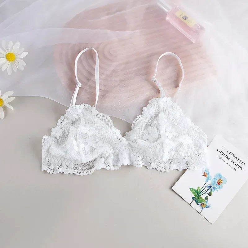 Lace Bras for Women Wireless Bralette Transparent Lace Underwear Women's Push Up Bra Solid Color Sexy Lingerie Backless Bra