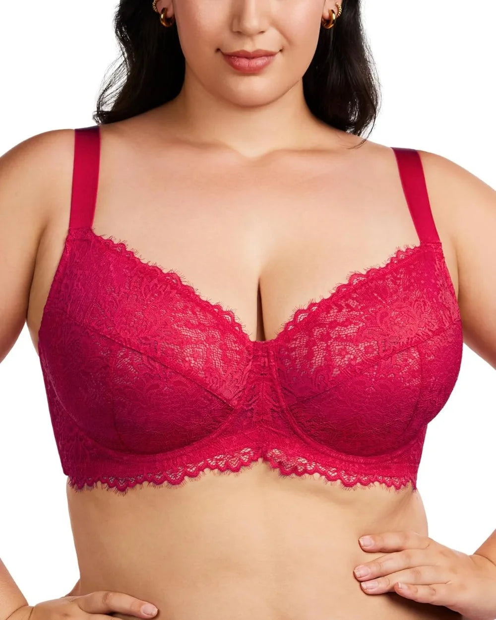 Fashionable Sexy Lace Bras Comfortable Breathable Large-sized Full Cup Without Padding Adjustable Upper Support
