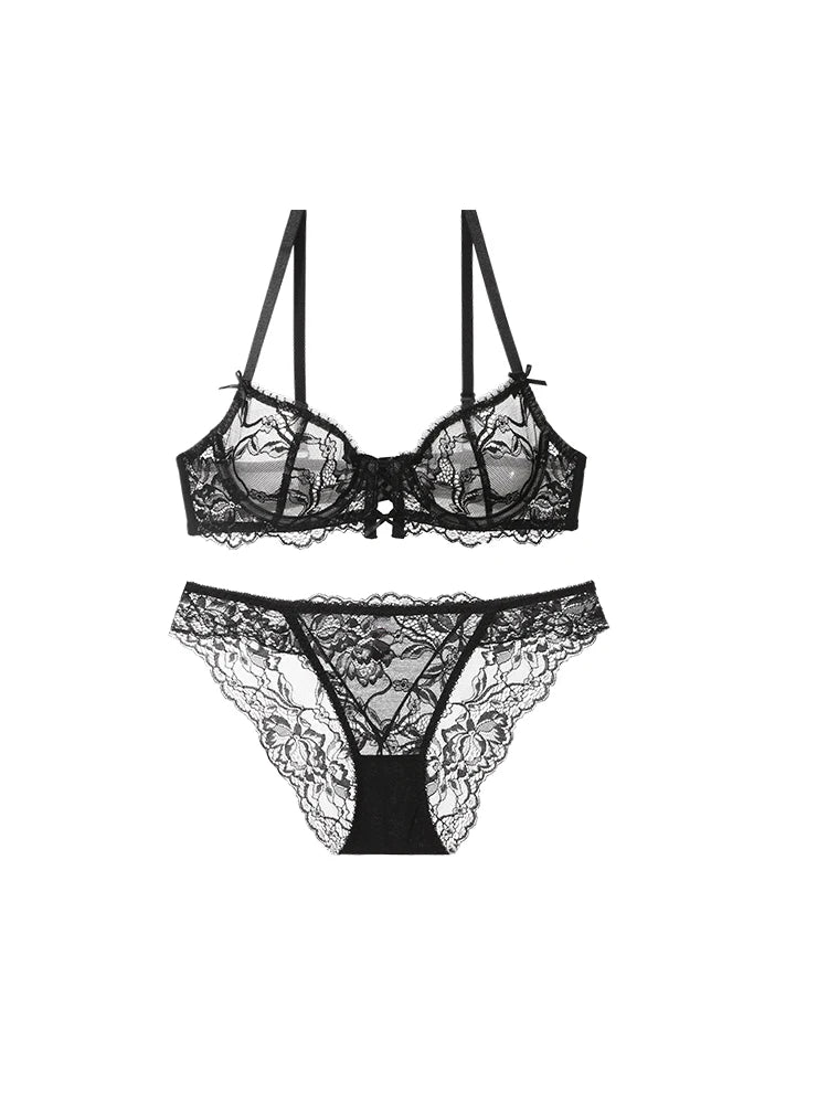 Half Cup Bras For Women Sexy Lingerie Plus Size Transparent Balconette Embroidery See Through Lace Bra Female Embroidery Bra