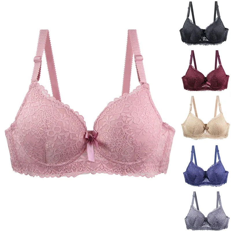 2025 New Push Up Bras Set Pink Gray Blue Beige Burgundy Black Underwear For Women Floral Bow BC Cup Lingerie