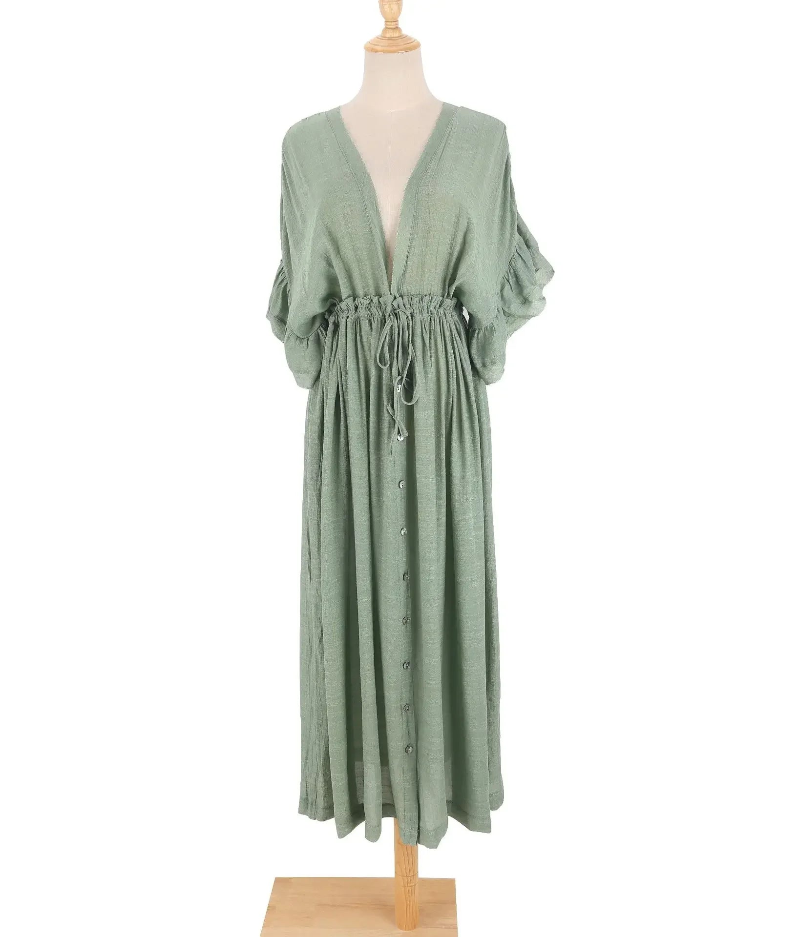 Women's Beach Cover Ups Button Down Sunscreen Bikini Swimwears Vacation Bamboo Maxi Sundress Oversized Bathing Suit Cover Ups
