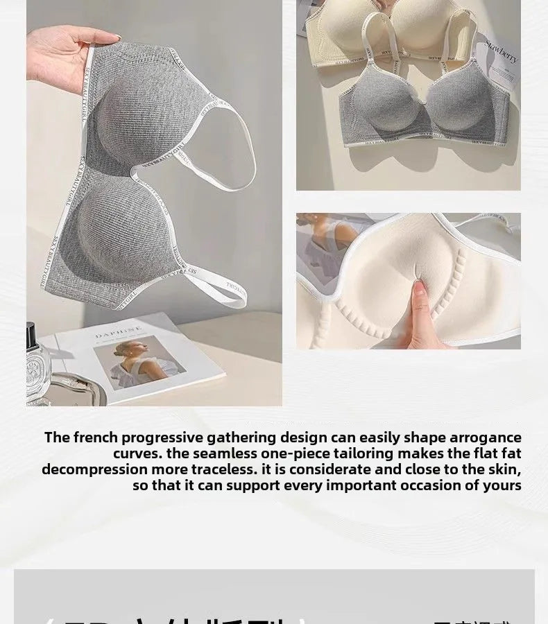 6cm Thickened Push-Up Bra for Small Chest Wireless No Steel Ring Anti-Slip Pads Seamless Invisible Adjustable Straps