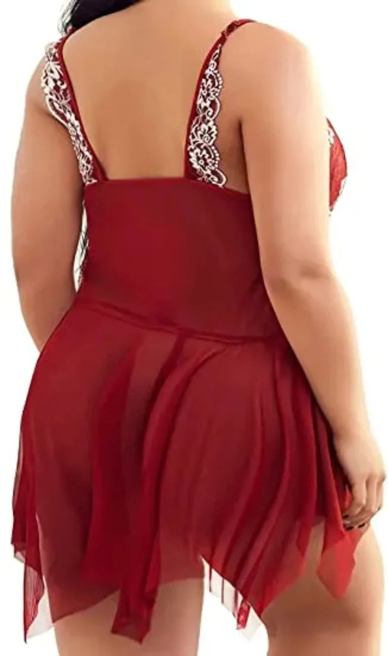 Plus Size Babydoll for Women Open Front Lingerie Sleepwear Lace See Through V Neck Nightgown Sexy Nightdress Maternity Negligee