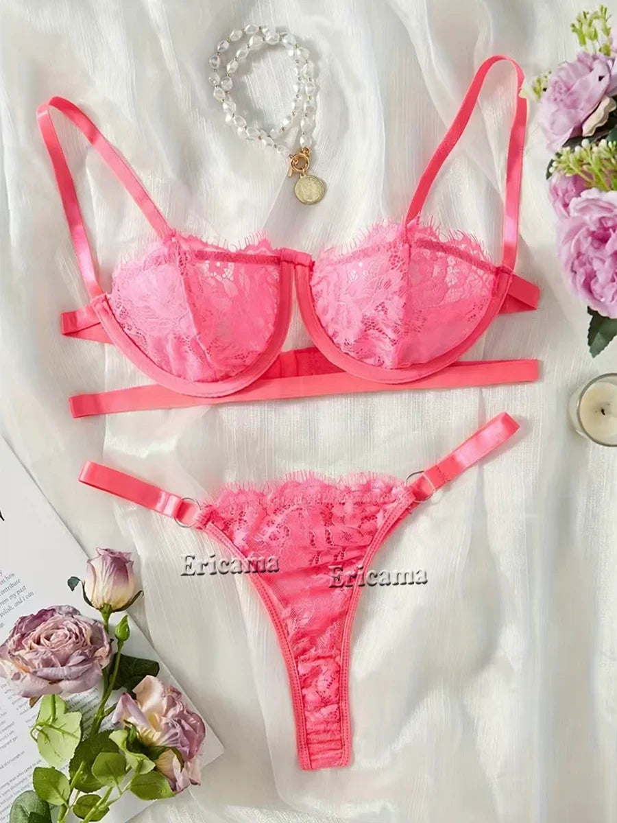 Lenceria Babydoll Sexy Bra And Panty Set Lingerie Intimates Women Lace Transparent Open Bra Hollow Out Underwear Erotic Costumes