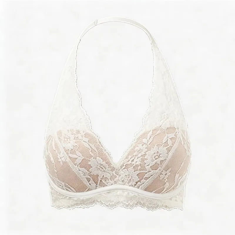 Lace Halter Backless Bra Push Up Small Bust Sexy Pure Desire Back Beauty Women Young Girl Fashion Intimates Underwear New Trend
