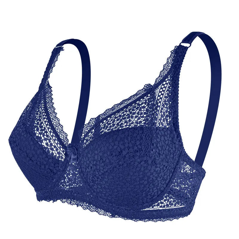 Large Breasts Lace Plus Size Ladies Bra Top Support Breathable Comfortable Steel Ring Bow Tie Bra Thin Section Gathered Bra