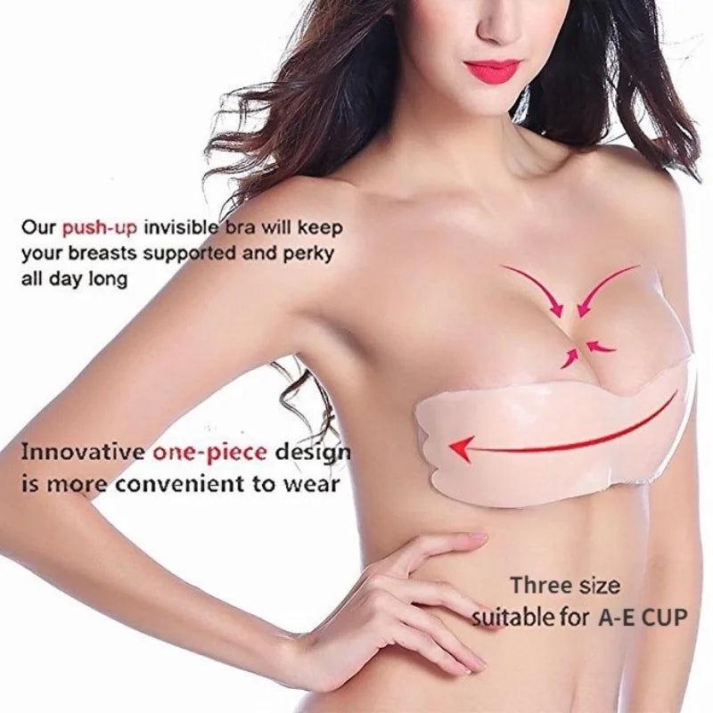 Reusable Invisible Push Up Bra Strapless Bras Silicone Self Adhesive Bras Nipple Cover Big Breasts Gathered Bralettes