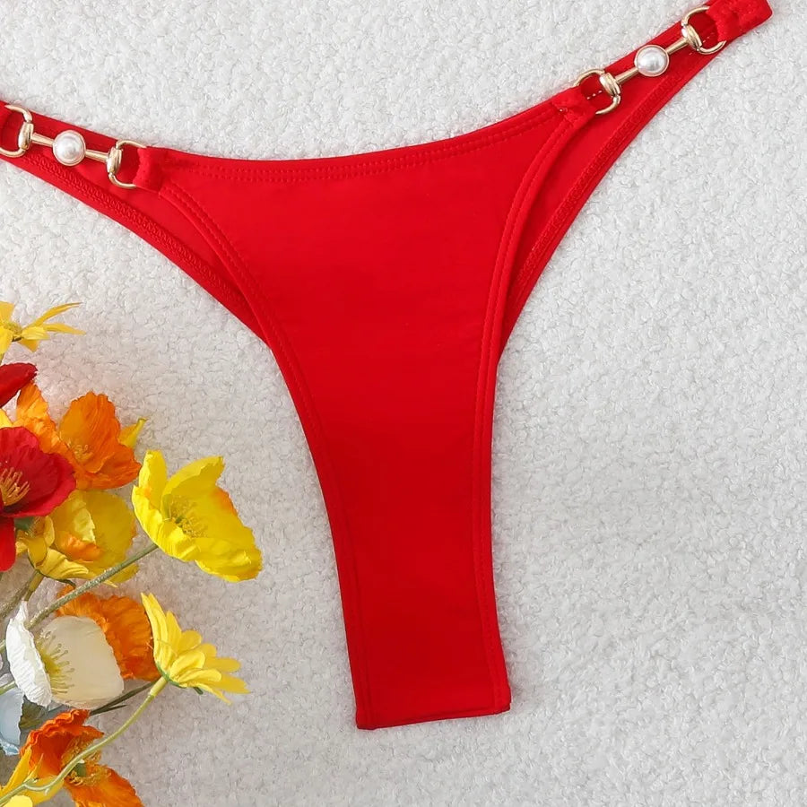 New Two-Piece Bikini Set Sexy Triangle Tie-Up Swimsuit Beach Vacation Swimwear Summer Trendy Top Bottom Beachwear Resort Outfit