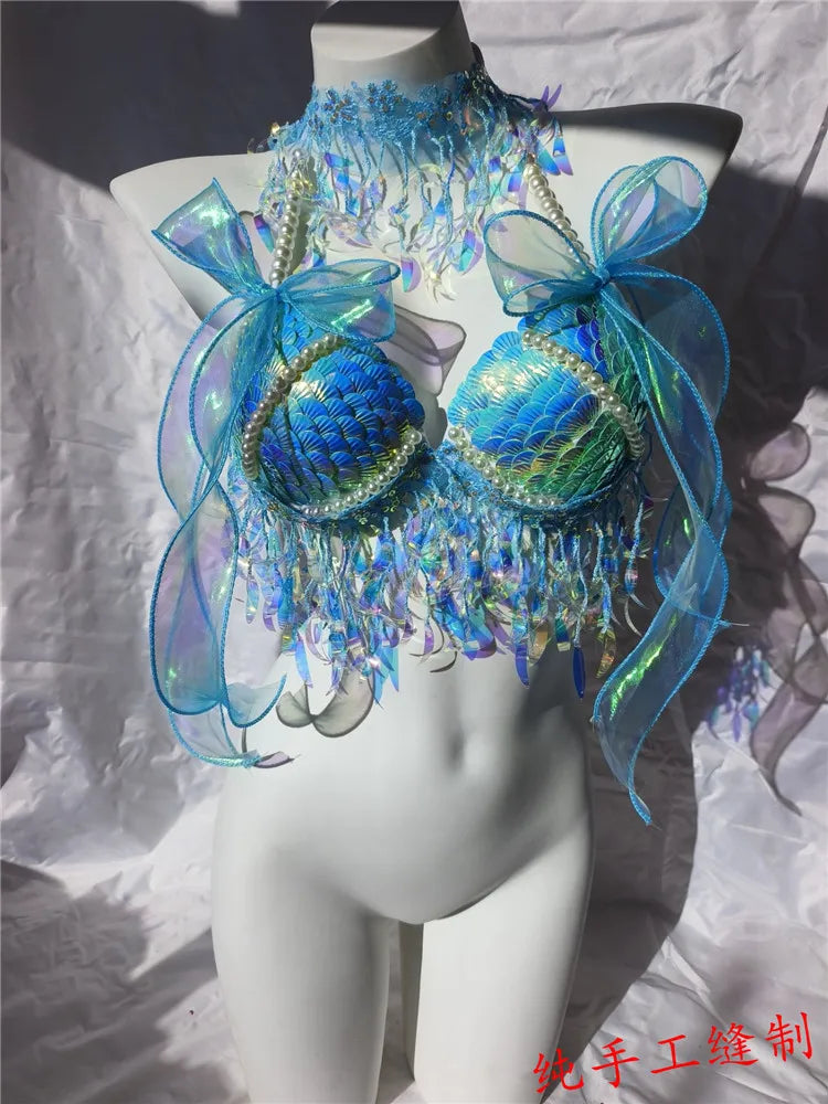Super Beautiful Mermaid Bikini Sequin Bra Summer Swimming Free Diving Cosplay Mermaid Bra Oceanarium Bar Performance Clothing
