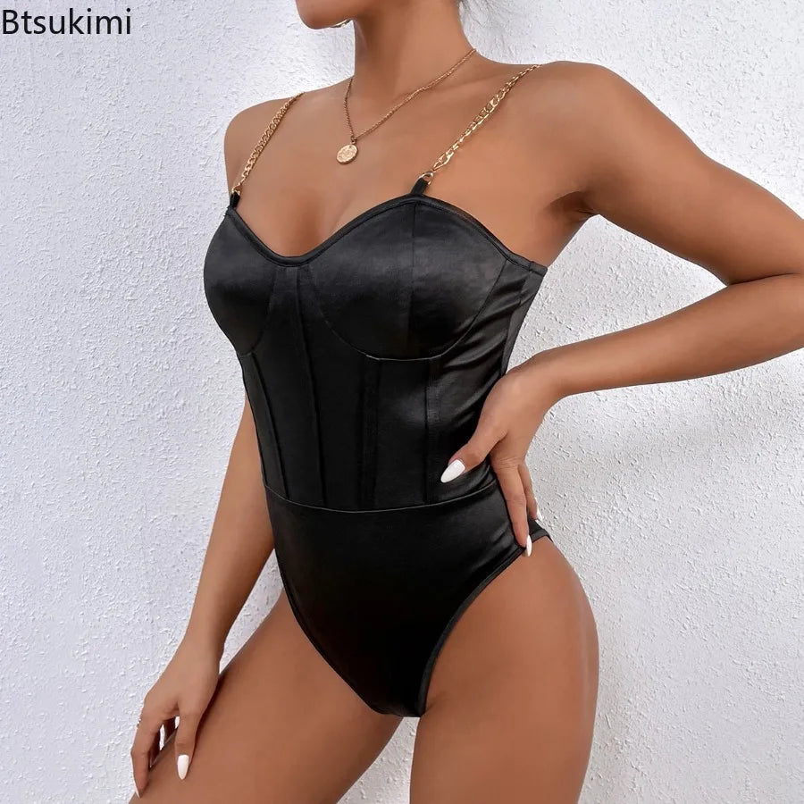 2026 Bodysuit Female Short Jumpsuit Lingerie Black White Elegant Coquette Chic Sexy Fashion Chain Backless Camisoles One-pieces