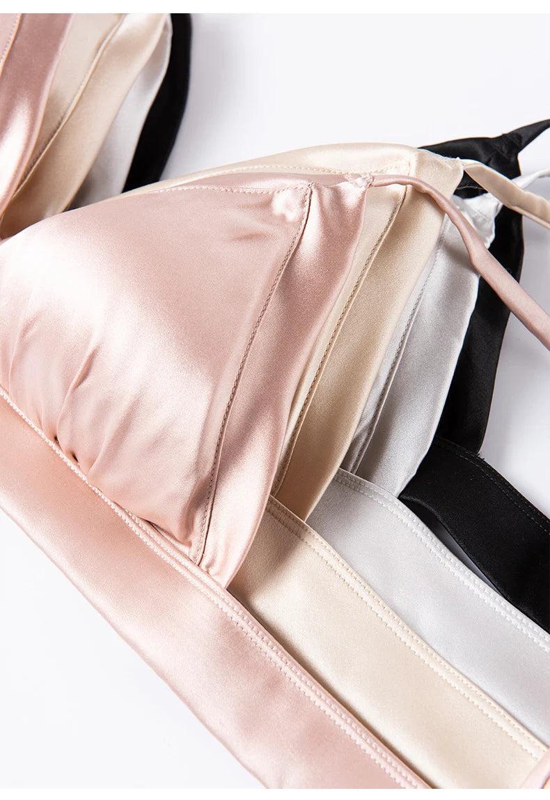 Women Silk Bra 93.8% Mulberry Silk 6.2% Spandex 3/4 Cups Everyday Wear Thin Bra Lining Wire Free Solid Colors Intimates TG223