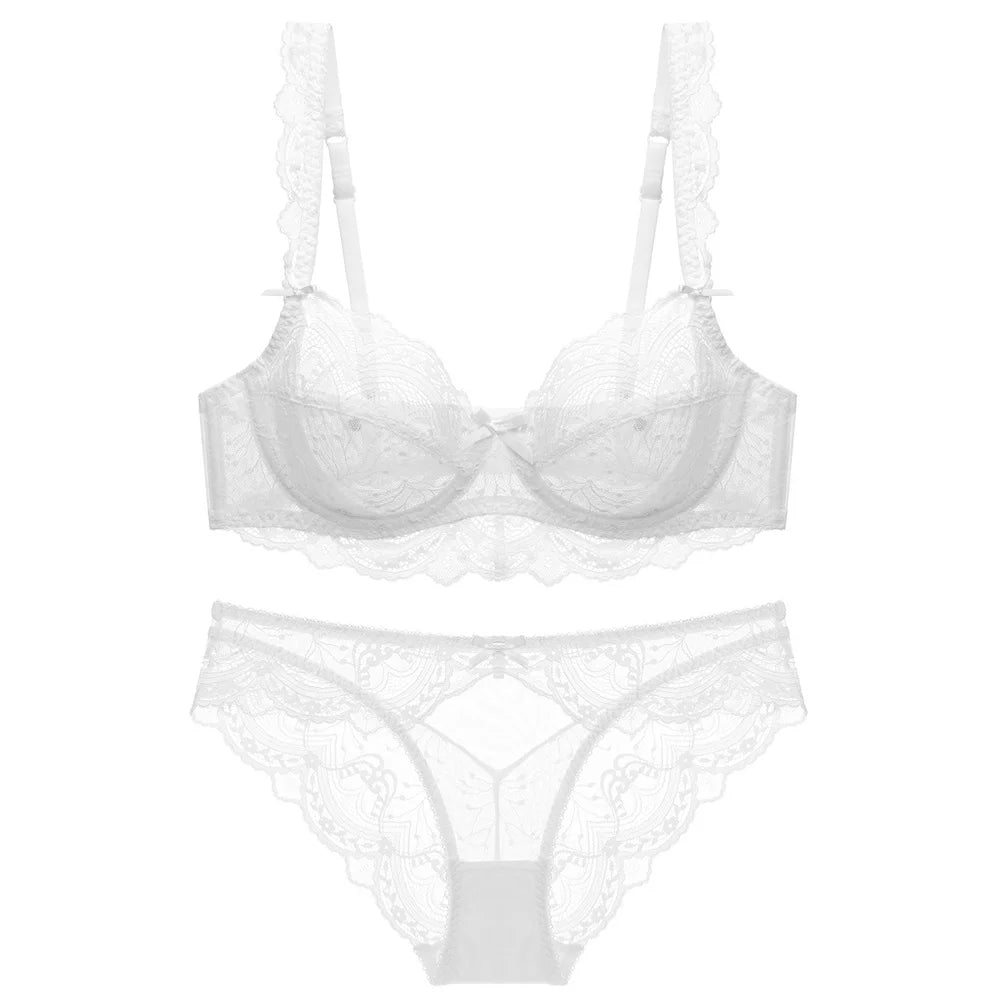 Sexy White Lace Bras Hollow out New Ultrathin Bra Brassiere Sexy Underwear Plus Size B C D E Cup Embroidery Women Lingerie Set