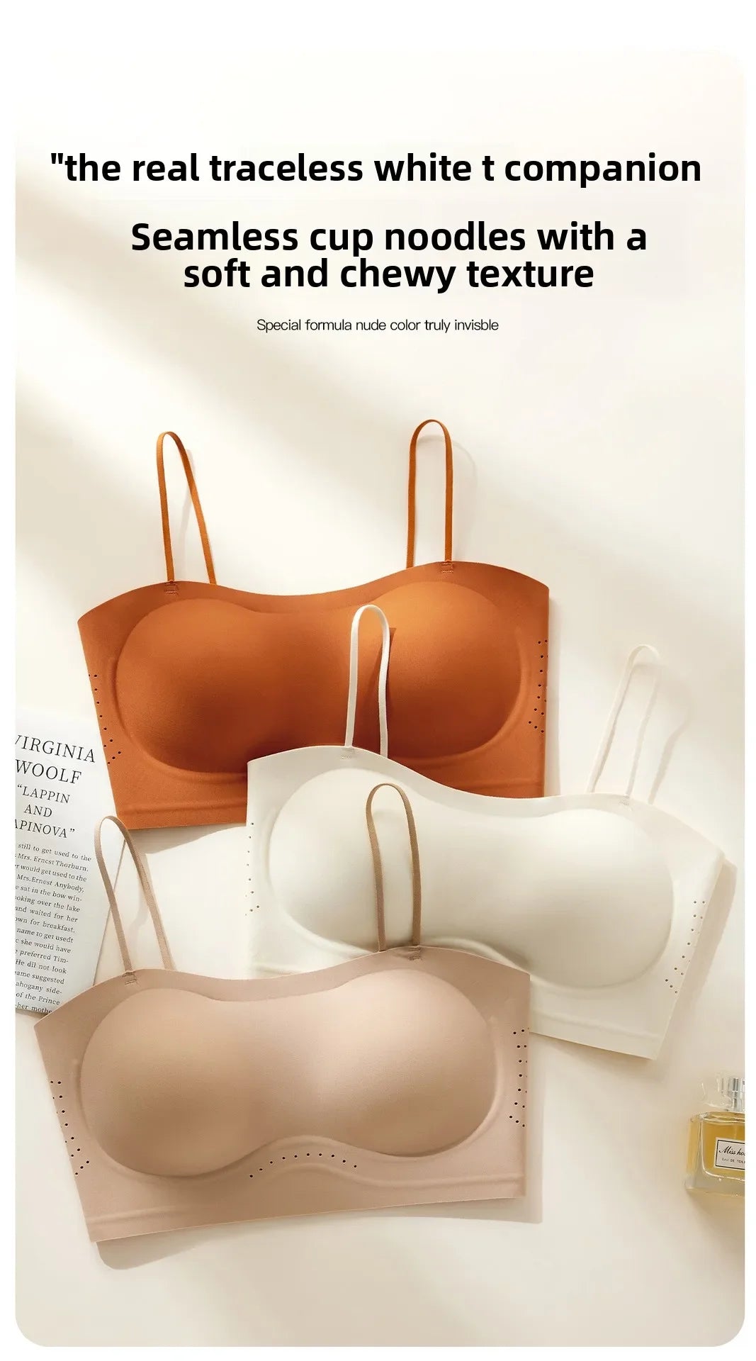 Women Push Up Bra Thin Strap Seamless Backless Bandeau Camisole Summer Padded Jelly Wire Free Comfortable Daily Bra