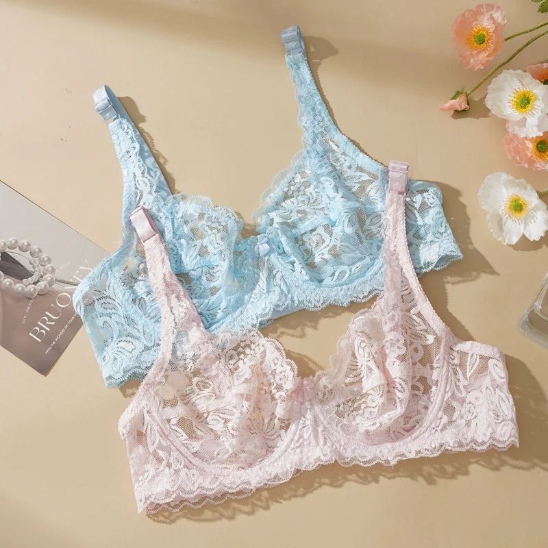 Women Sexy Lace Thin Bras Plus Size Push Up Bralette Hollow Out Lingerie Embroidery Bra Brassiere Female Underwired Underwear
