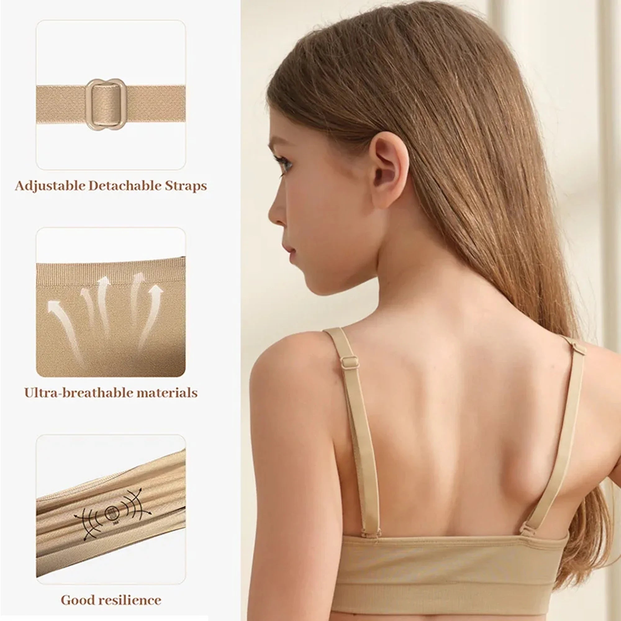 Girl Ballet Dance Bras Seamless Wireless Elastic Bras Adjustable Replace Clear Straps Removable Sponge/Silicone Chest Padding ﻿