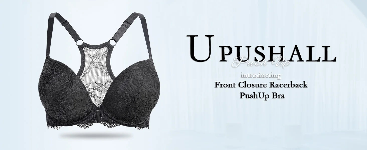 New Sexy Bras For Women Front Closure Bra Adjustable Embroidery Underwear Lace Bralette Mesh Thick Padded Plunge Bras